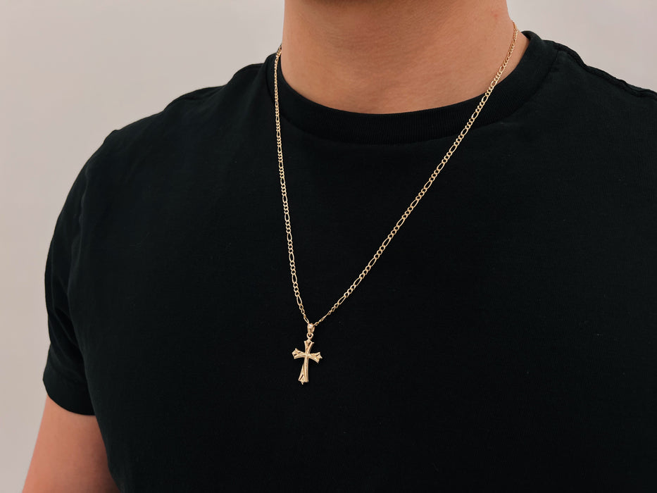 14k Gold Cross Figaro Chain