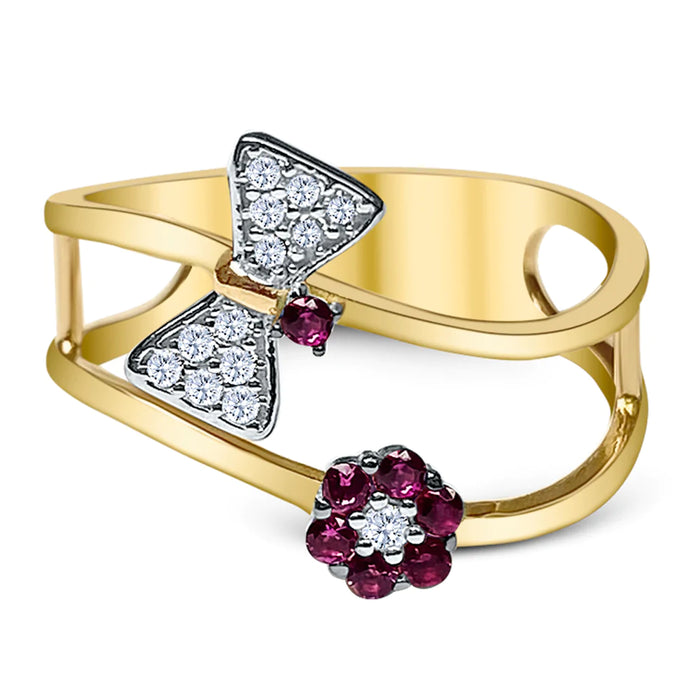 14k Gold Flower and Butterfly Cz Ring