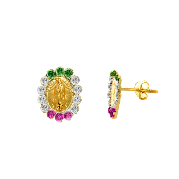 14k Gold Guadalupe White-Rose-Green Cz Earrings