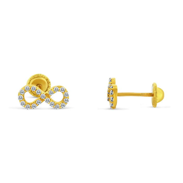 14k Gold Infinity Screw-Back Cz Earrings