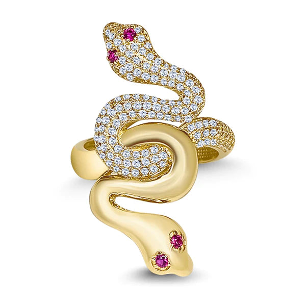 14k Gold Interlocking Snakes Cz Ring