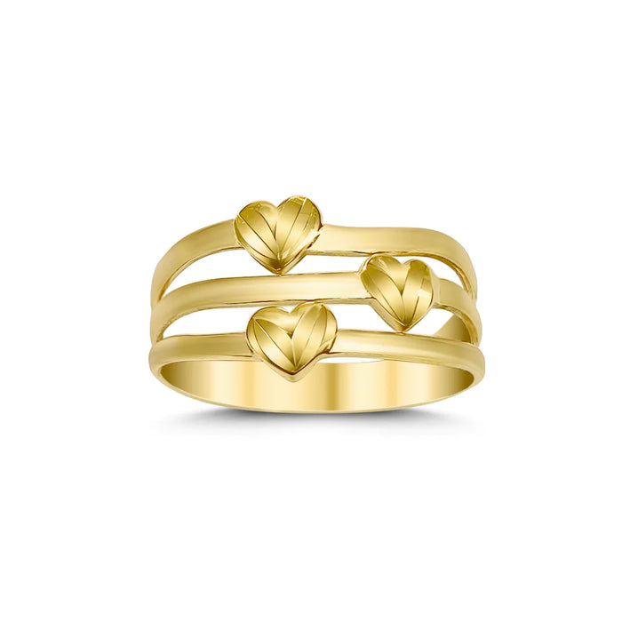 14k Gold Multi-Row Heart Ring