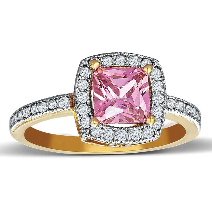 14k Gold Pink Color Stone Micro Pave Cz Ring