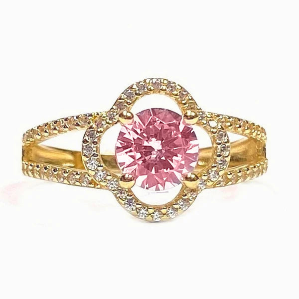 14k Gold Pink Cubic Zirconia Flower Ring