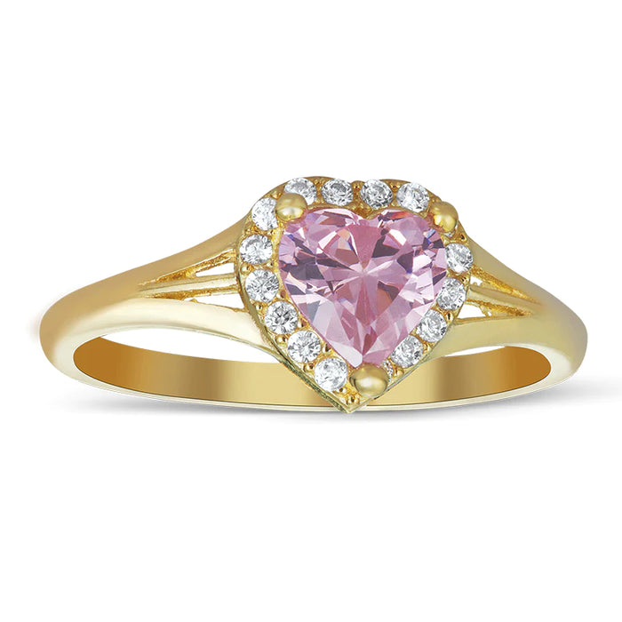 14k Gold Pink Heart Cz Ring