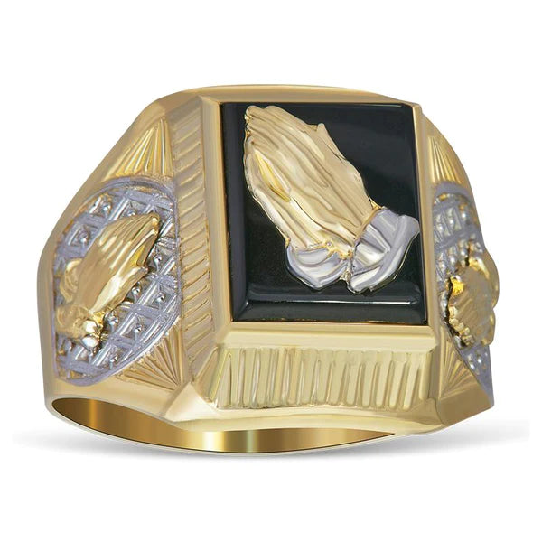 14k Gold Praying Hands Onyx Ring — Marquise Jewelry