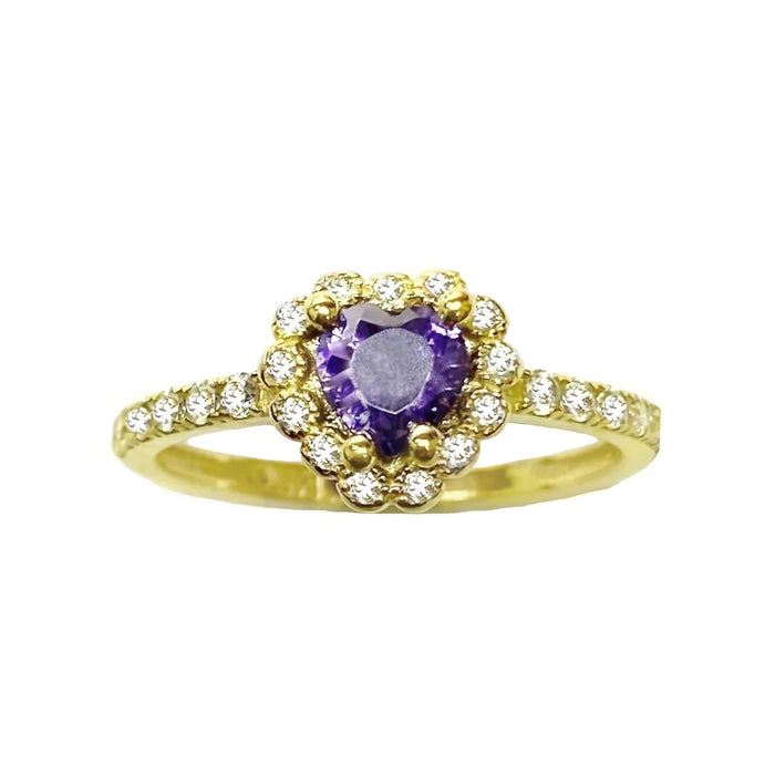 14k Gold Purple Heart Micro Pave Cz Ring