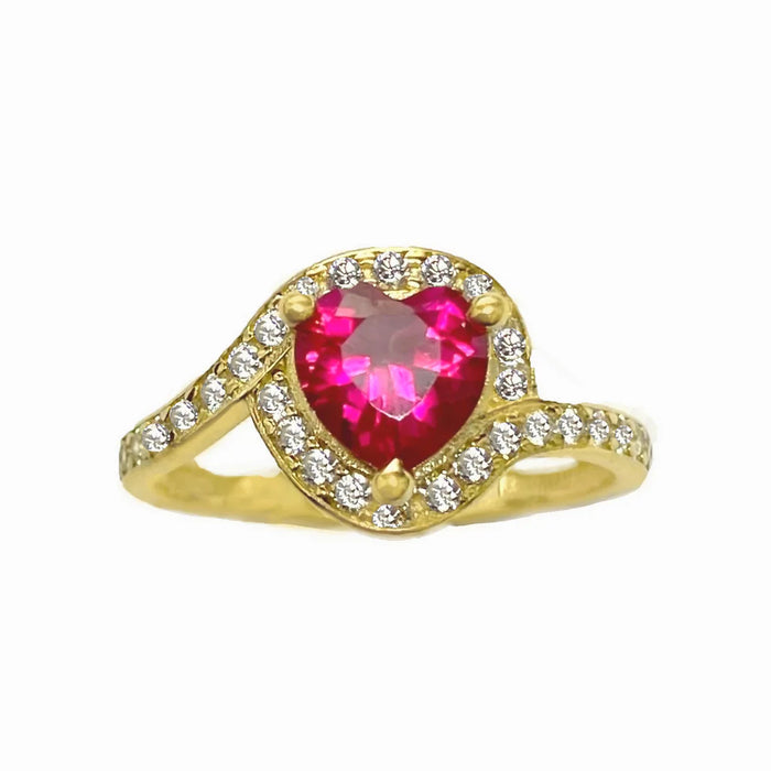 14k Gold Red Heart Micro Pave Cz Ring