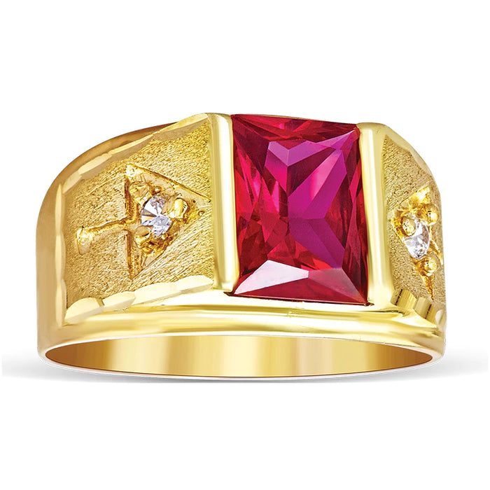 14k Gold Red Square Cz Ring