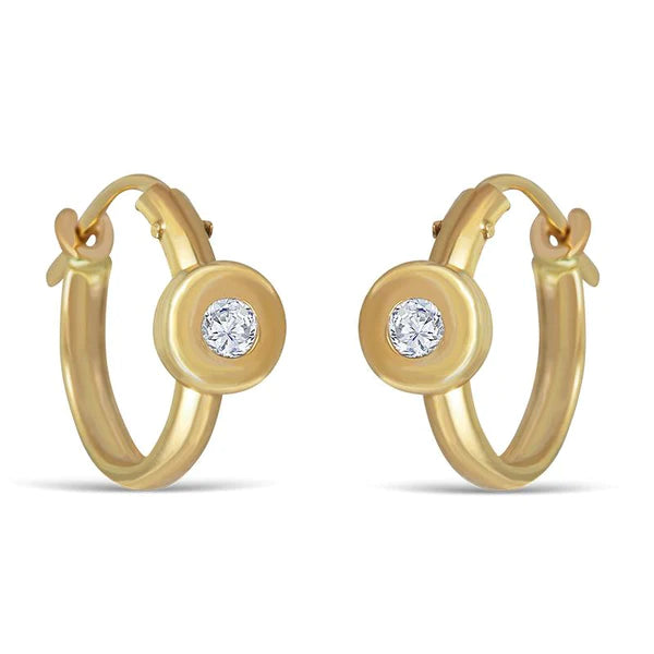 14k Gold Round Cz Small Hoop Earrings