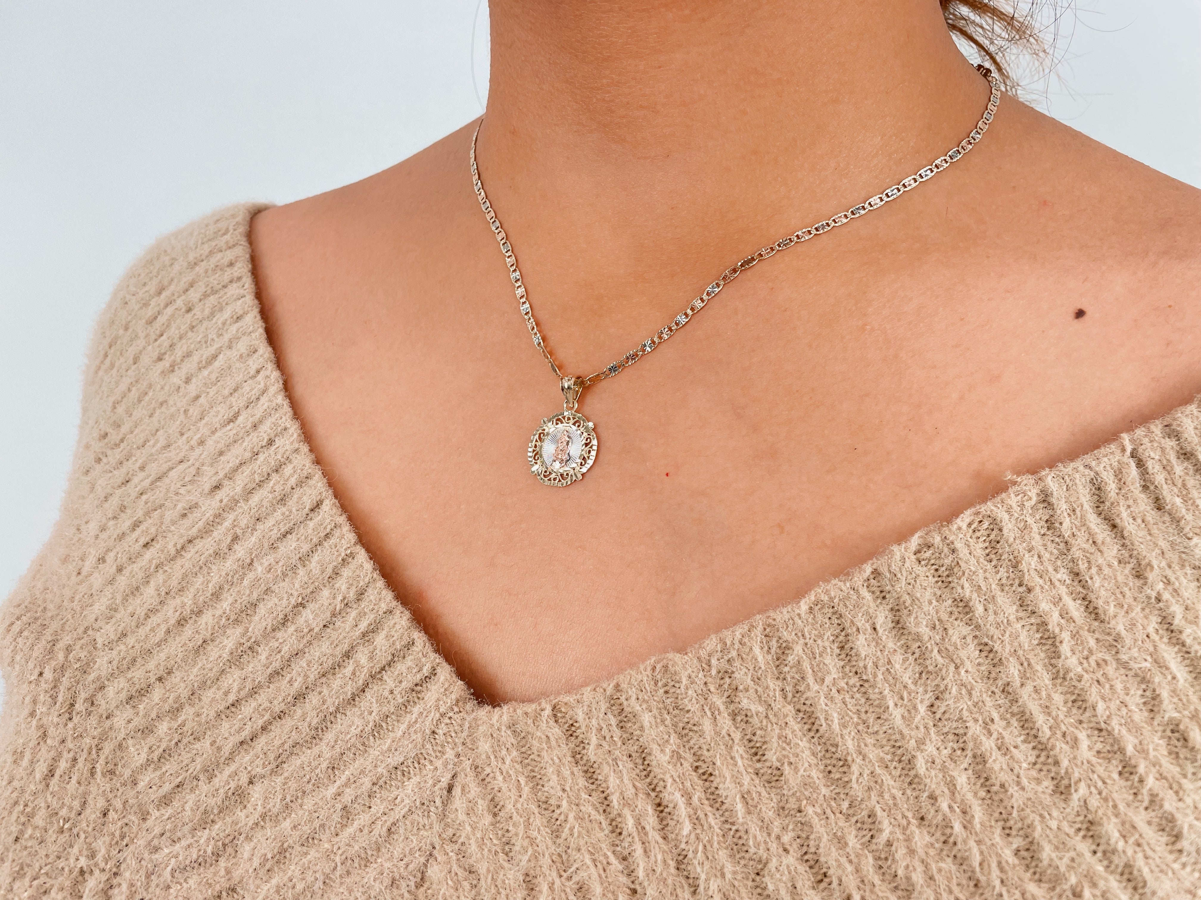 14k Gold Round Guadalupe Pendant