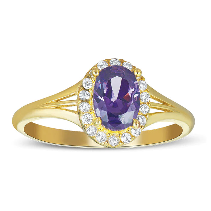 14k Gold Round Purple Center Stone Cz Ring