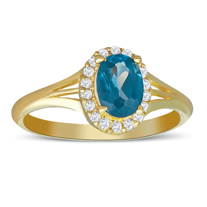 14k Gold Round Teal Center Stone Cz Ring