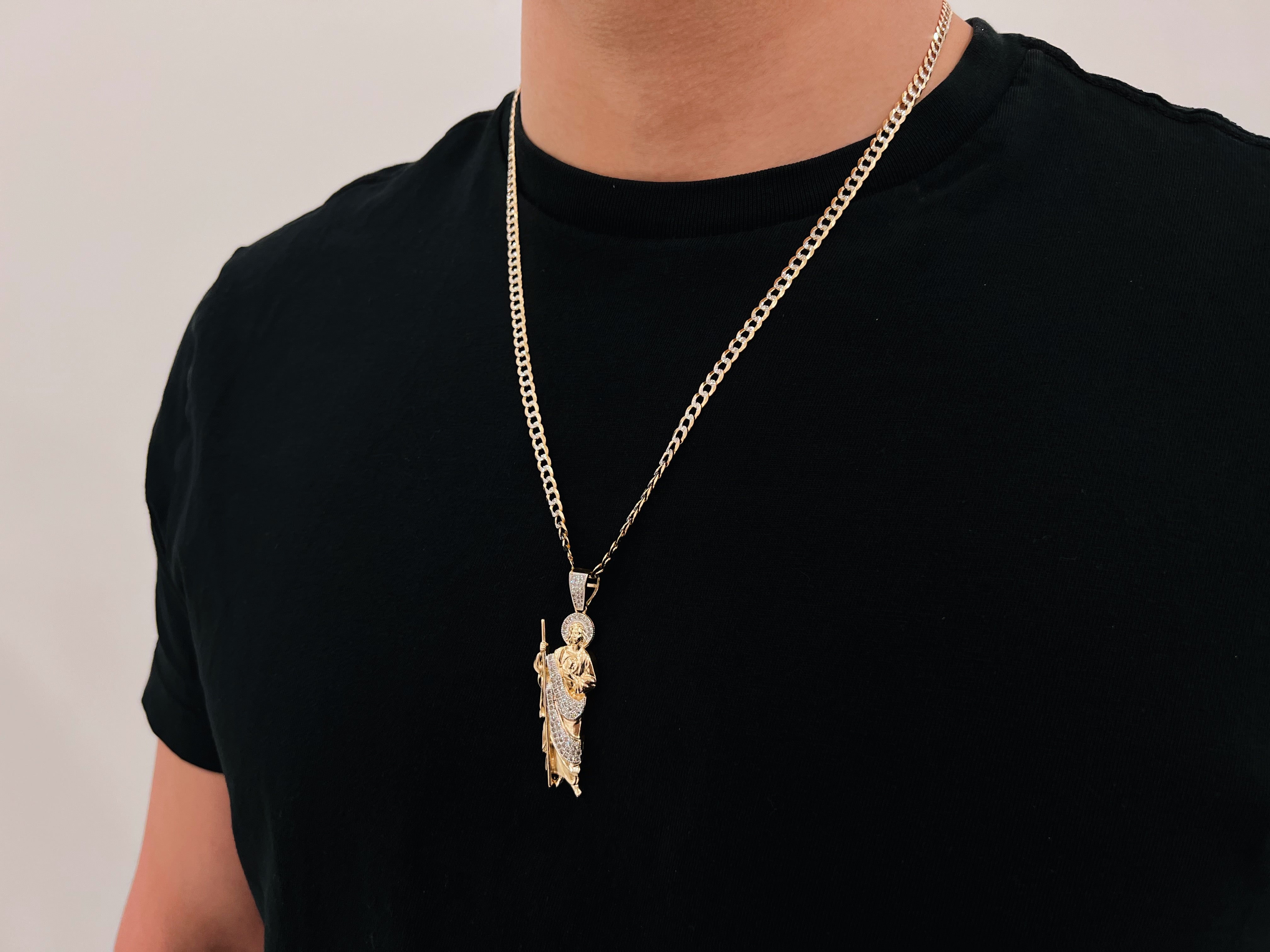 14k Gold Diamond Cut Two-Tone Gold San Judas Cz Chain