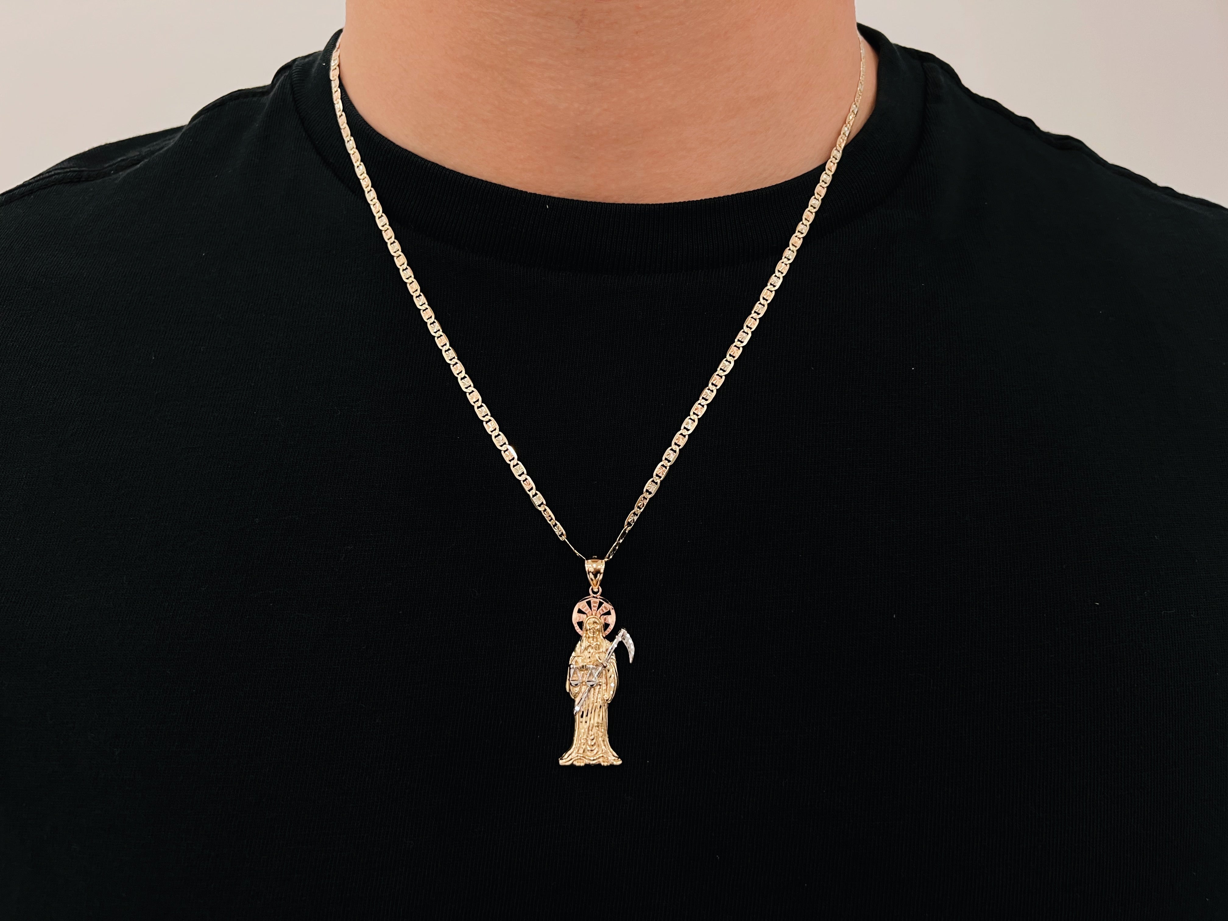14k Gold Tri-Color Santa Muerte Chain