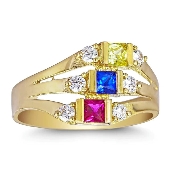 14k Gold Three Stack Multi-Color Cz Ring