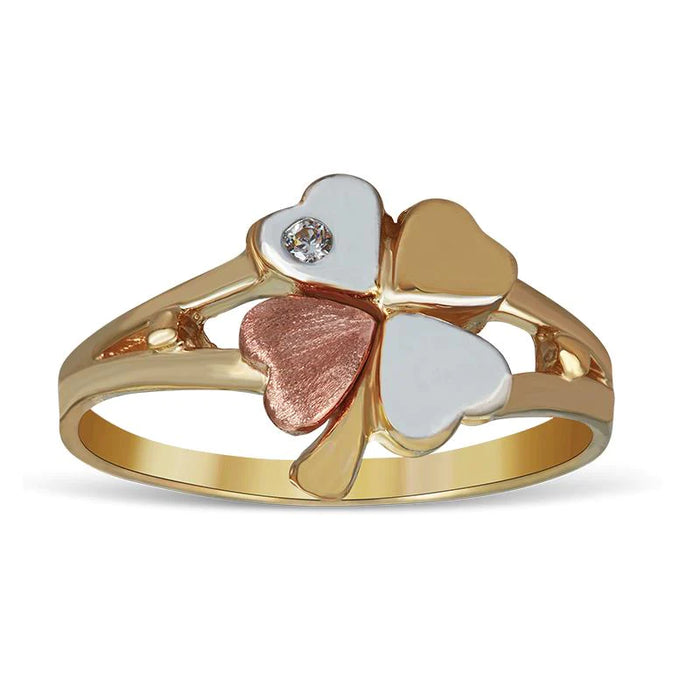 14k Gold Tri-Color Heart Cz Ring