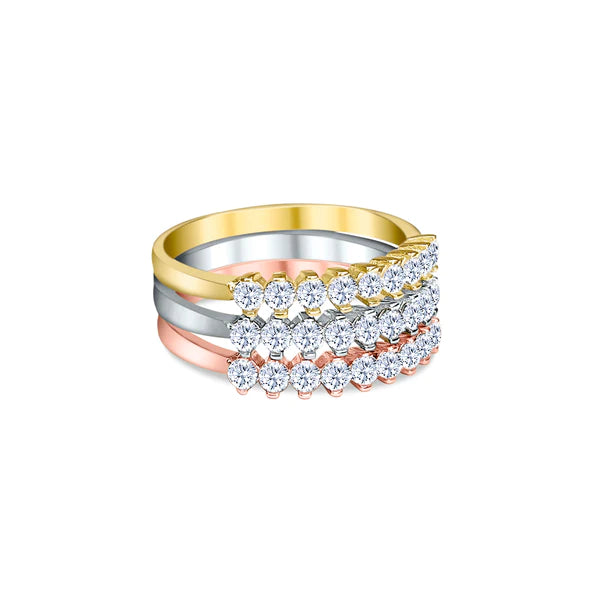 14k Gold Tri-Color Stackable Cz Ring