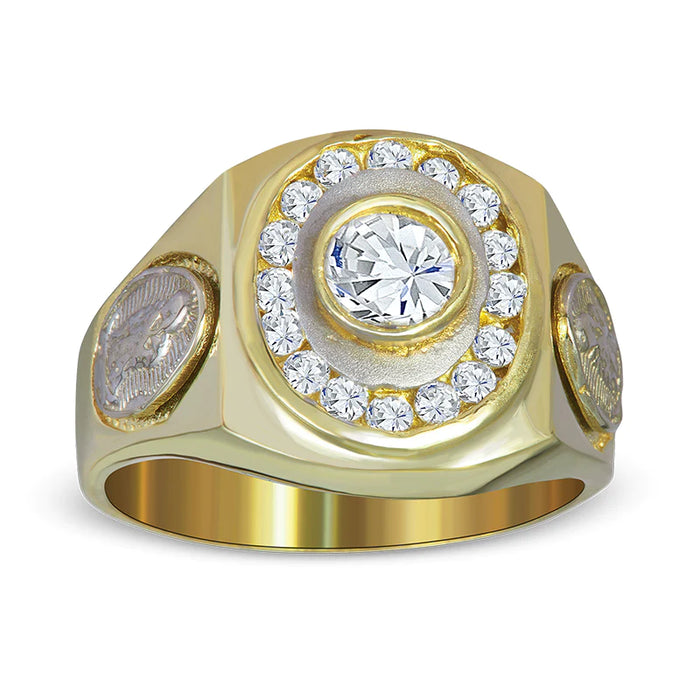 14k Gold White Round Center Stone Cz Ring