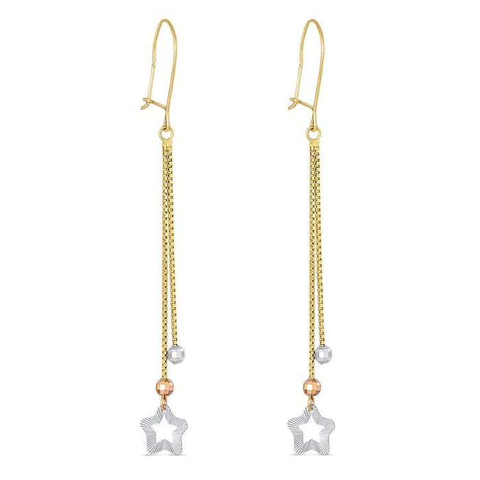 14k Gold White Stars Dangling Earrings