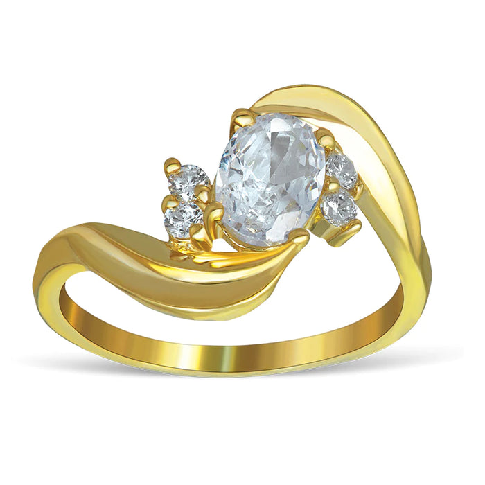 14k Gold White Stone Swirl Cz Ring