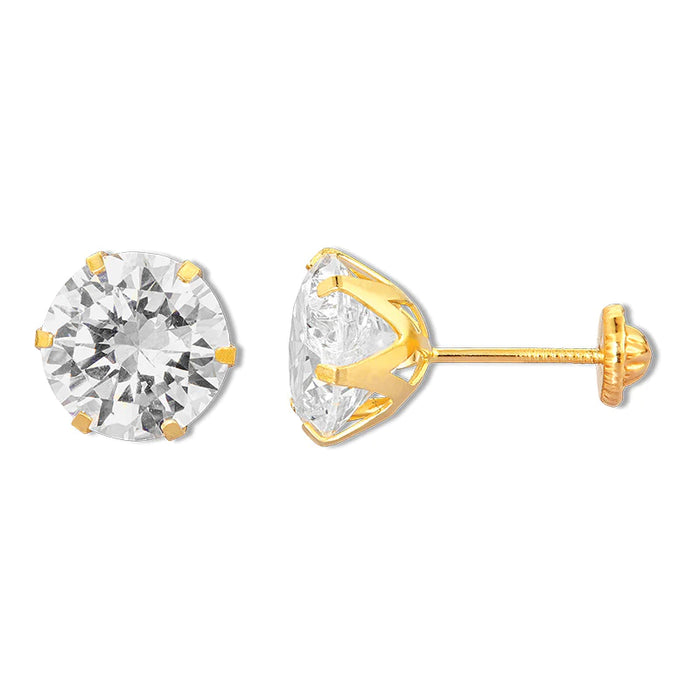 14k Gold White Round Cz Stud Screw-Back Earrings