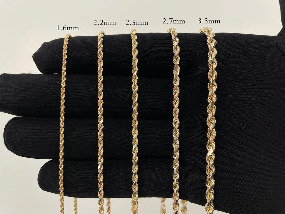 14k Solid Gold Diamond Cut Rope Chain