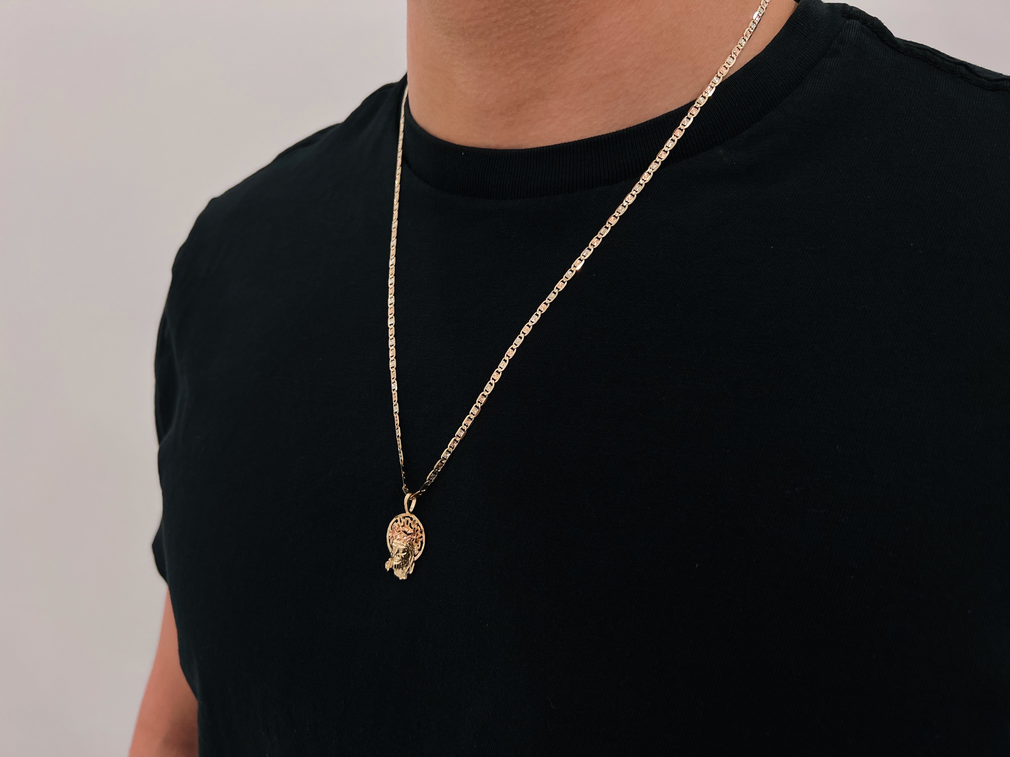 14k Gold Tri-Color Gold Jesus Head Necklace