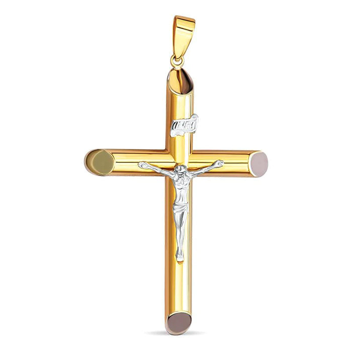14k Gold Two-Tone Crucifix Pendant - Medium