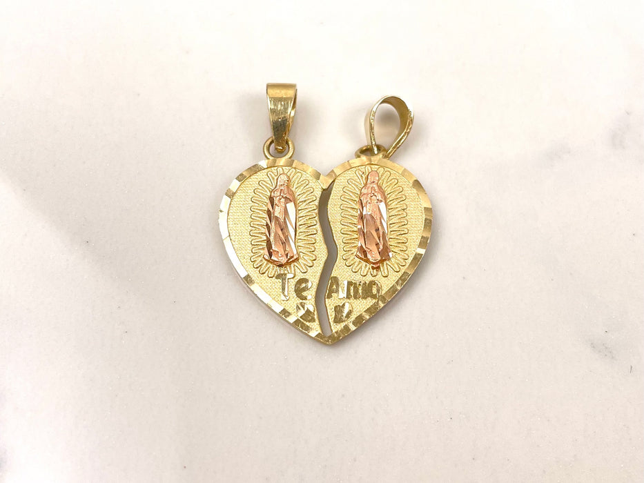 14k Gold Two Tone Guadalupe Breakable Heart Pendant