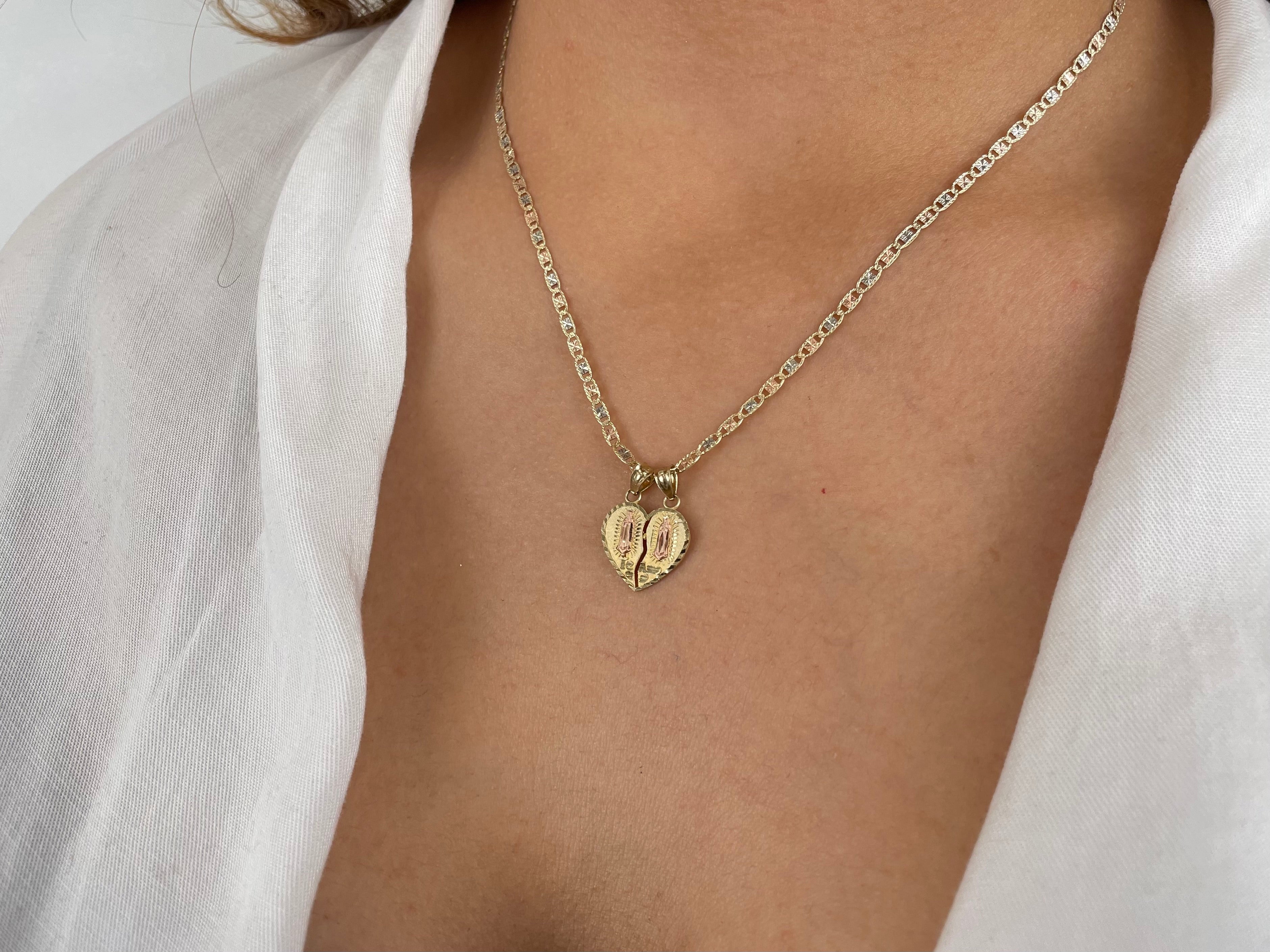 14k Gold Two Tone Guadalupe Breakable Heart Pendant