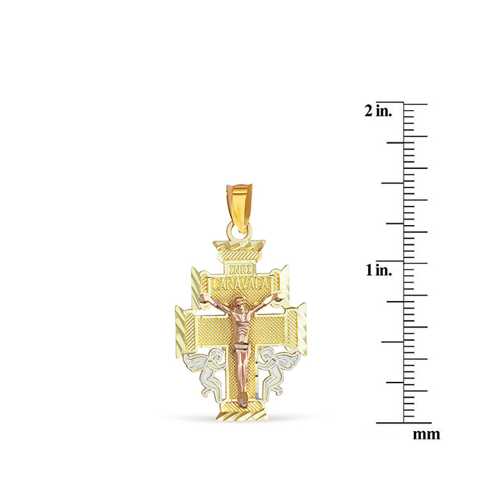 14k Gold Tri-Color Caravaca Crucifix Pendant
