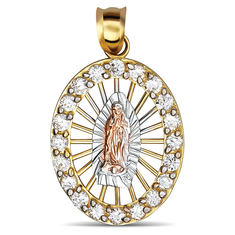 14k Tri-Color Guadalupe Gold Cz Oval Pendant
