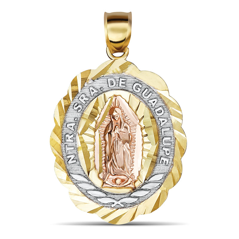14k Tri-Color Gold Guadalupe Oval Pendant