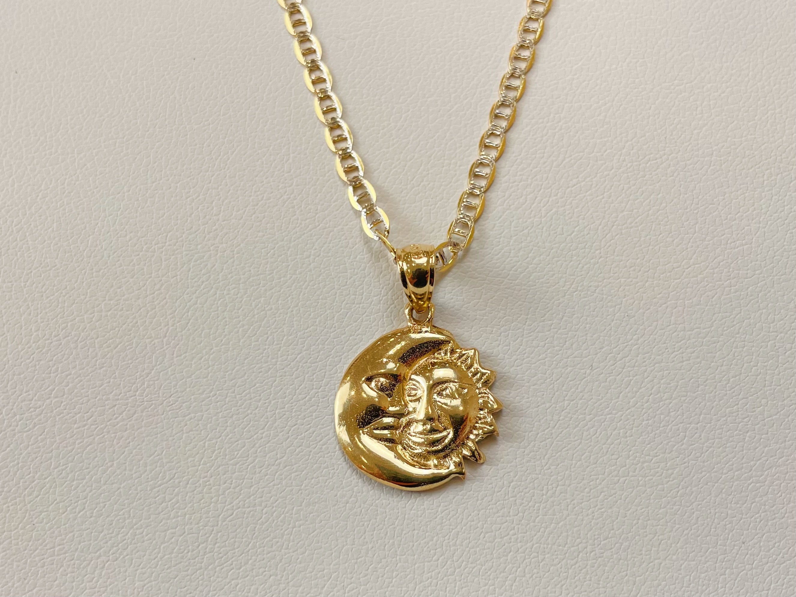 14k Gold Diamond Cut Moon and Sun Necklace