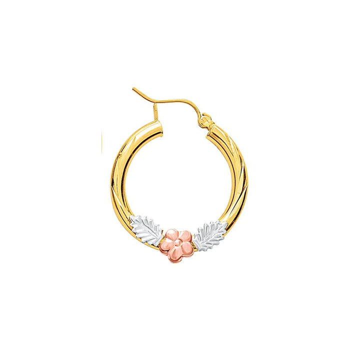 14k Gold Tri-Color Flower Hoop Earrings