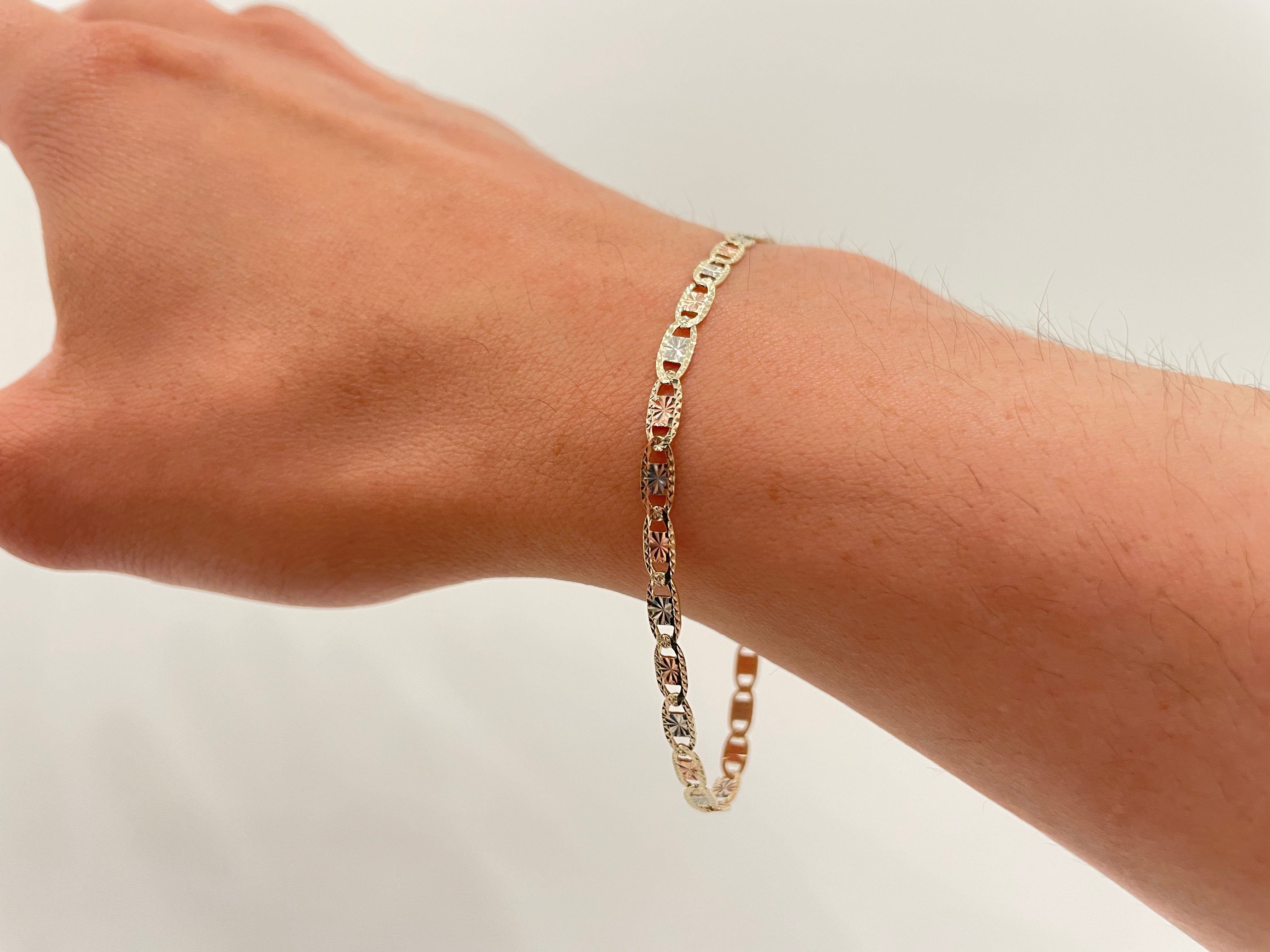 Real 14k Gold Tri-Color Valentino Bracelet - 3.2mm