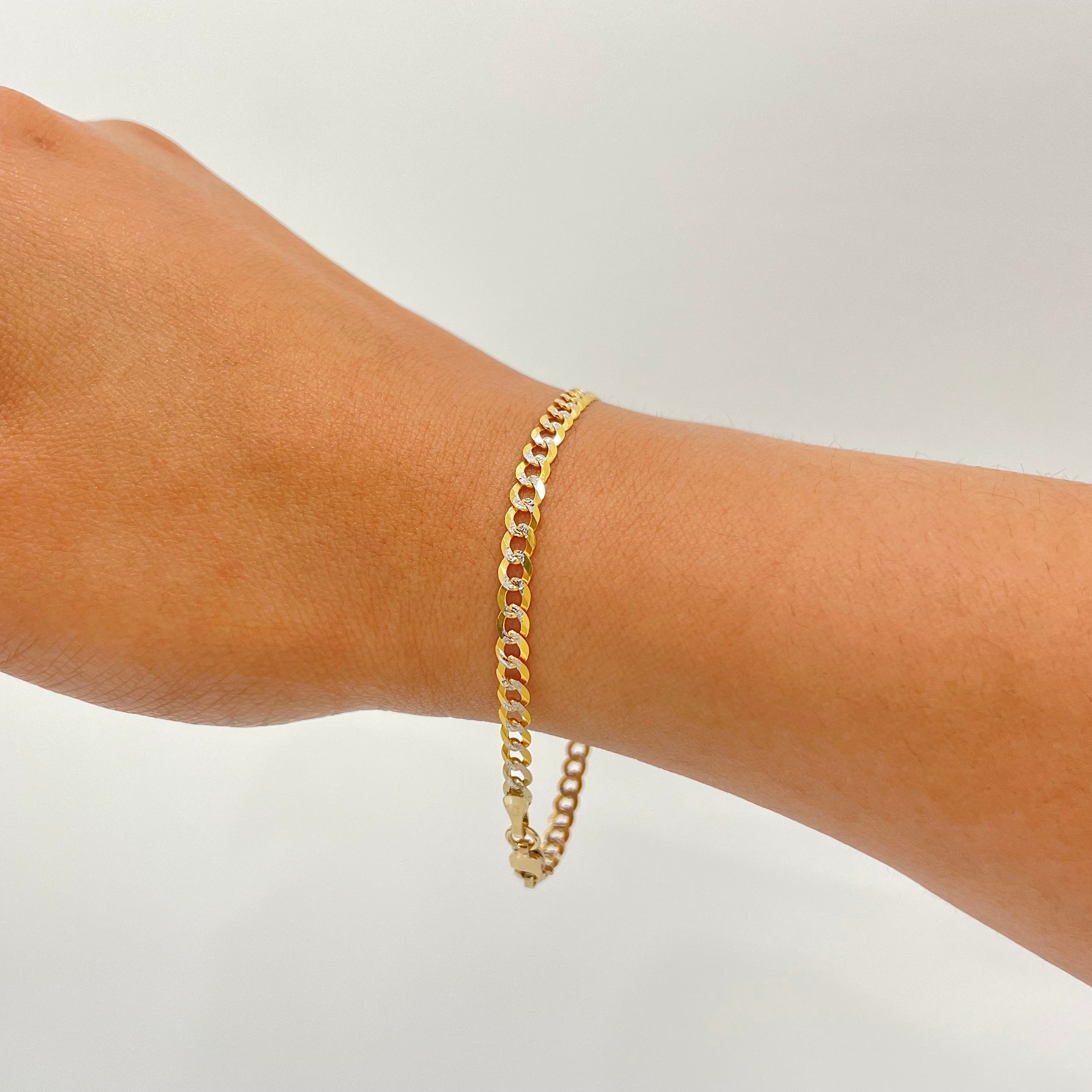 Real 14k Gold Diamond Cut Curb Bracelet - 3.5mm