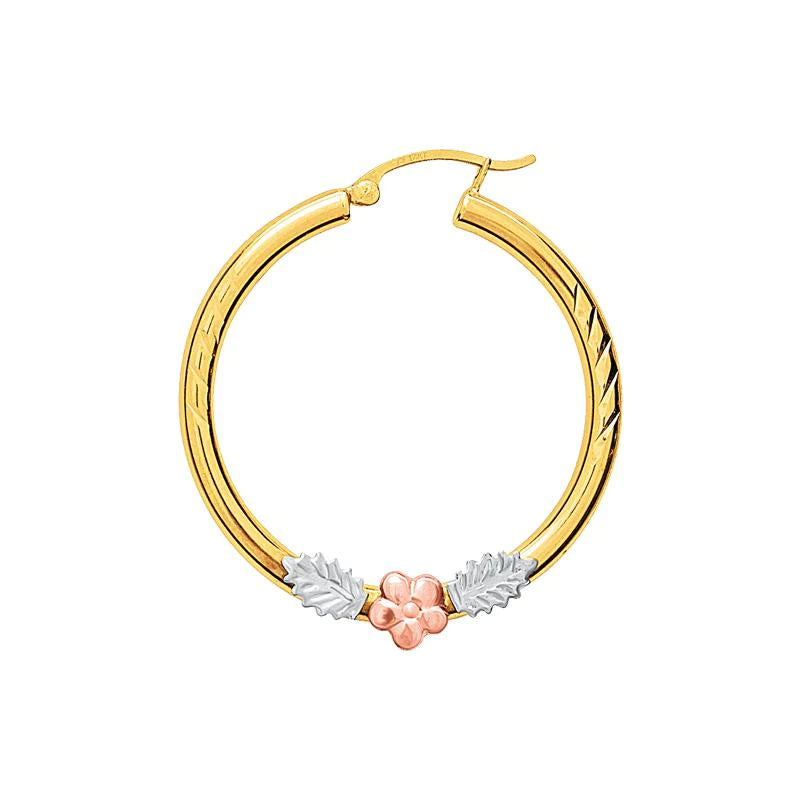 14k Gold Tri-Color Flower Hoop Earrings
