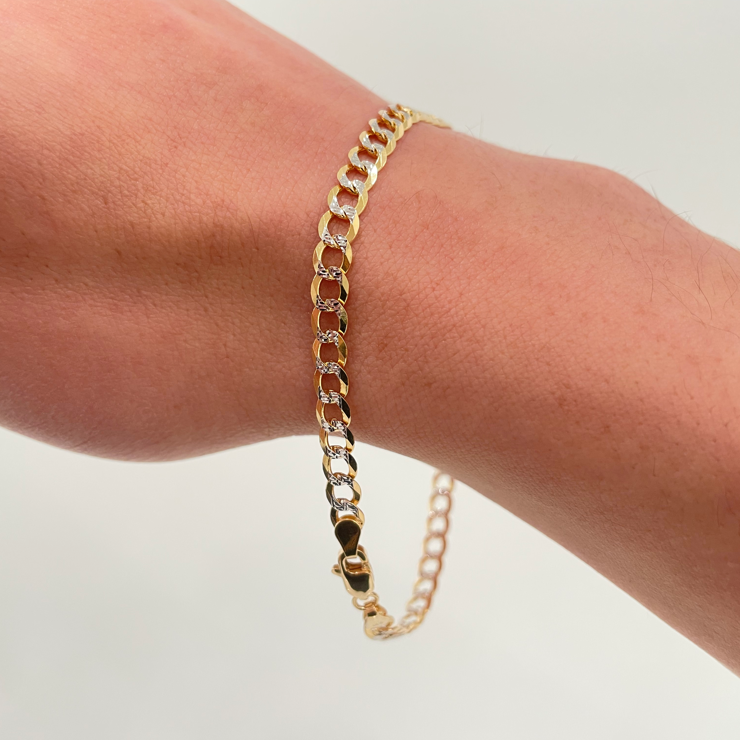 Real 14k Gold Diamond Cut Curb Bracelet - 4.5mm