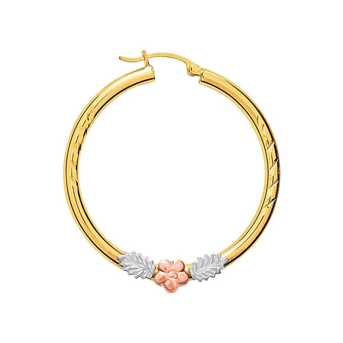 14k Gold Tri-Color Flower Hoop Earrings