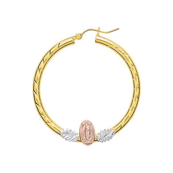14k Gold Tri-Color Guadalupe Hoop Earrings