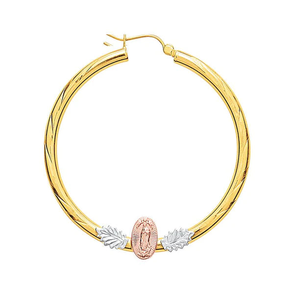 14k Gold Tri-Color Guadalupe Hoop Earrings