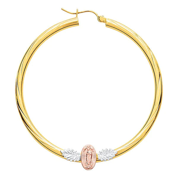 14k Gold Tri-Color Guadalupe Hoop Earrings
