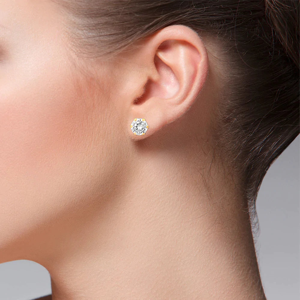 14k Gold White Round Cz Stud Push-Back Earrings