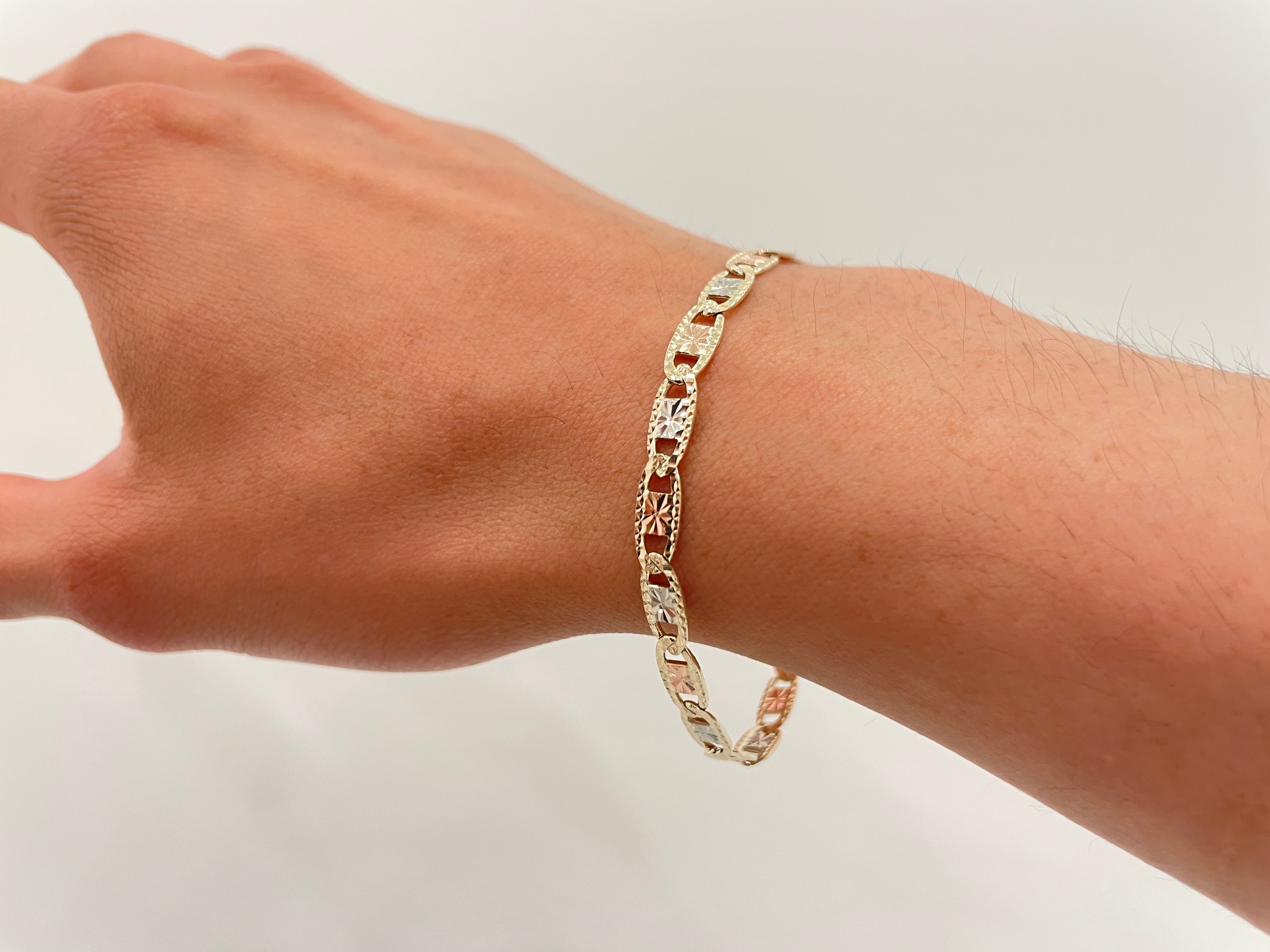 Real 14k Gold Tri-Color Valentino Bracelet - 5mm