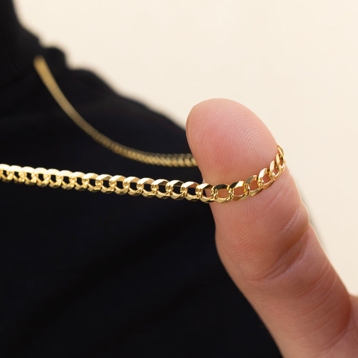 Real 14k Gold Yellow Pave Curb Chain - 3.5mm