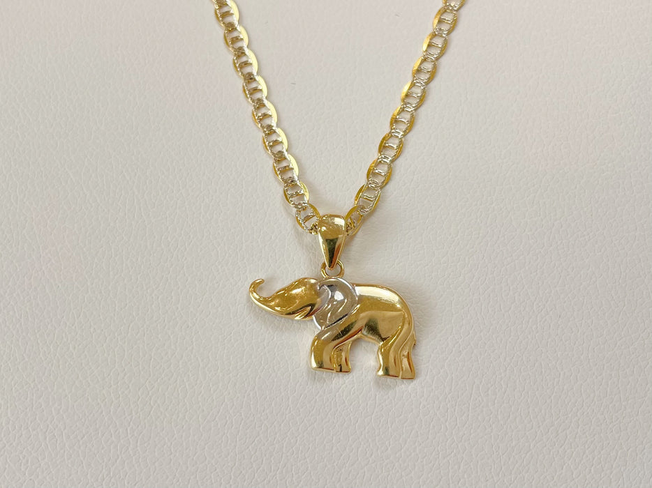 14k Gold Diamond Cut Two-Tone Elephant Necklace