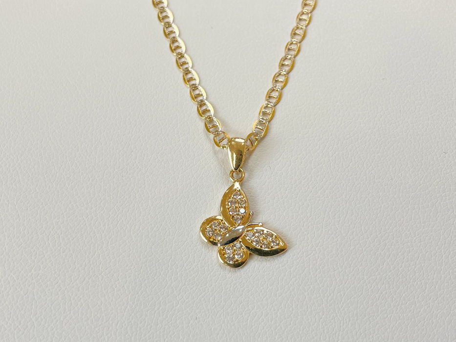 14k Gold Diamond Cut Butterfly Cz Necklace