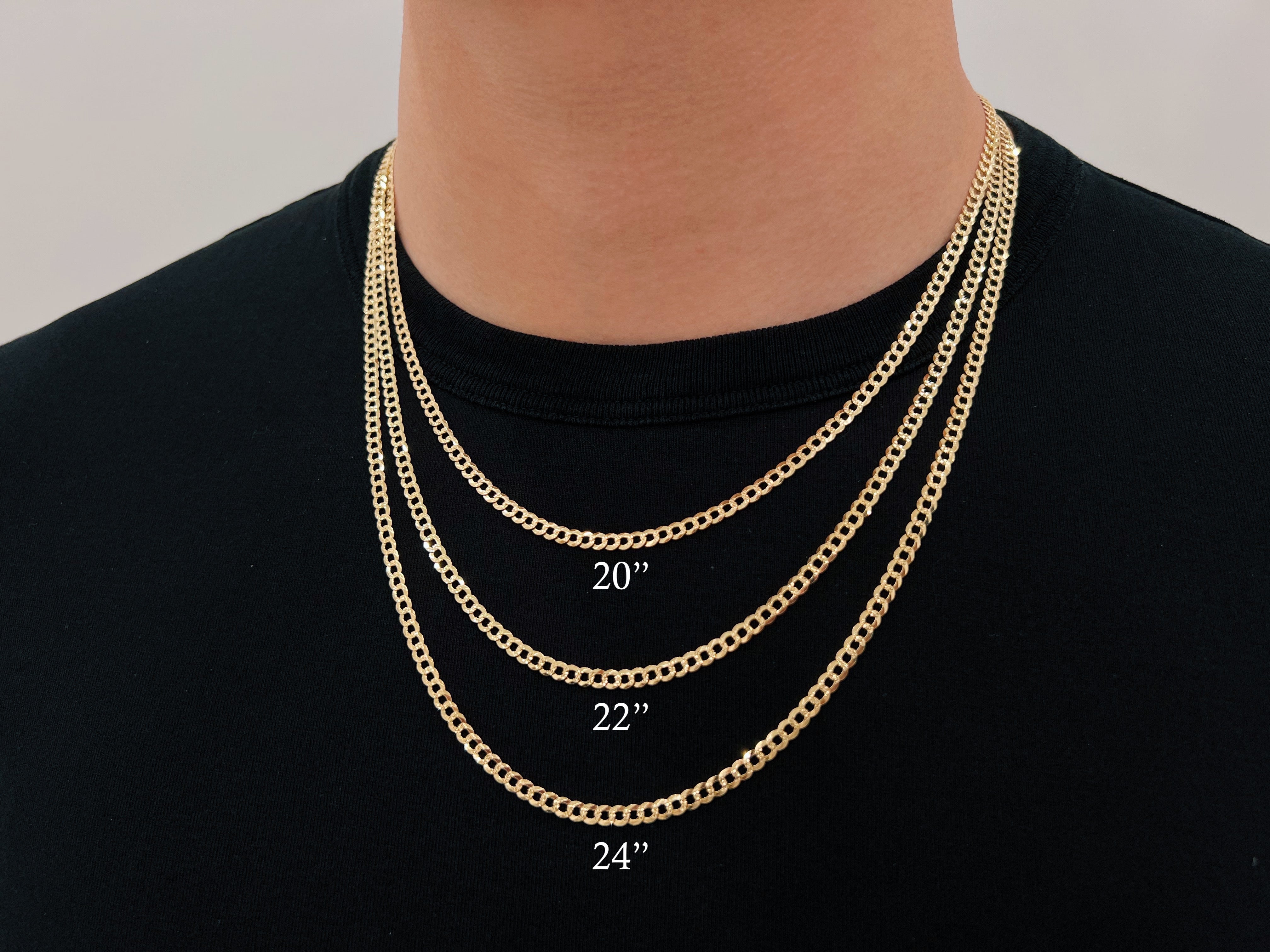 Real 14k Gold Yellow Pave Curb Chain - 3.5mm